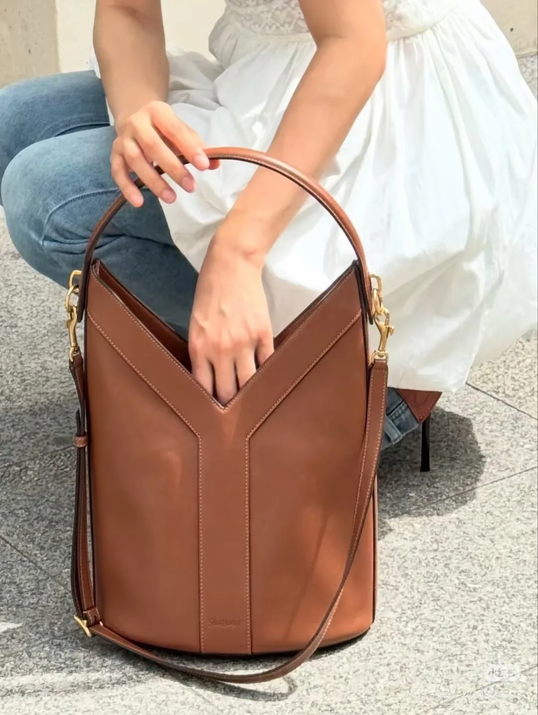 Saint Laurent Y shoulder tote in Brown & Black · view 1