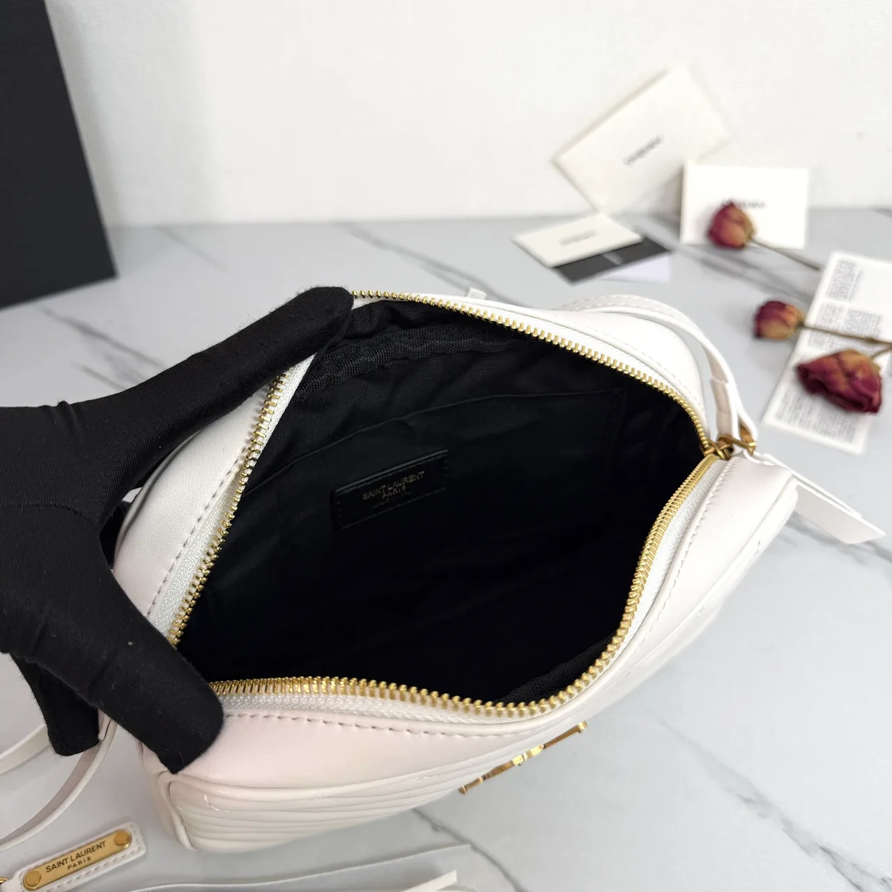 Saint Laurent Quilted Handbag in White · view 6