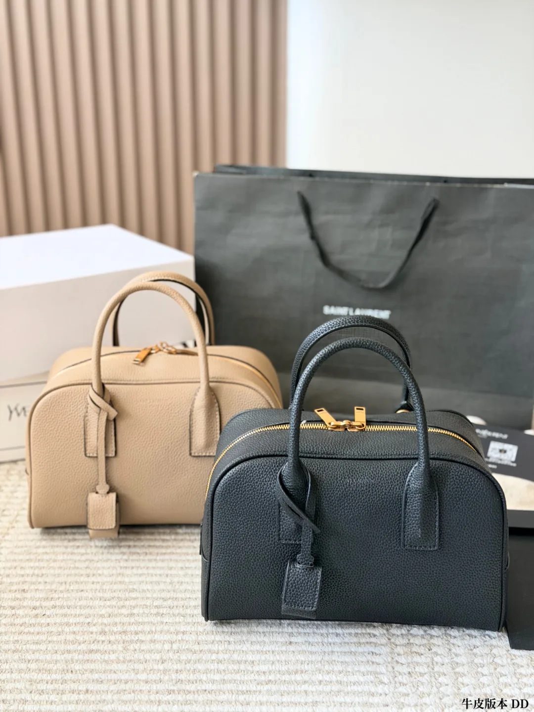 Saint Laurent Boston Bowling Top-Handle Bag in Brown & Blue & Grey & Beige · view 3