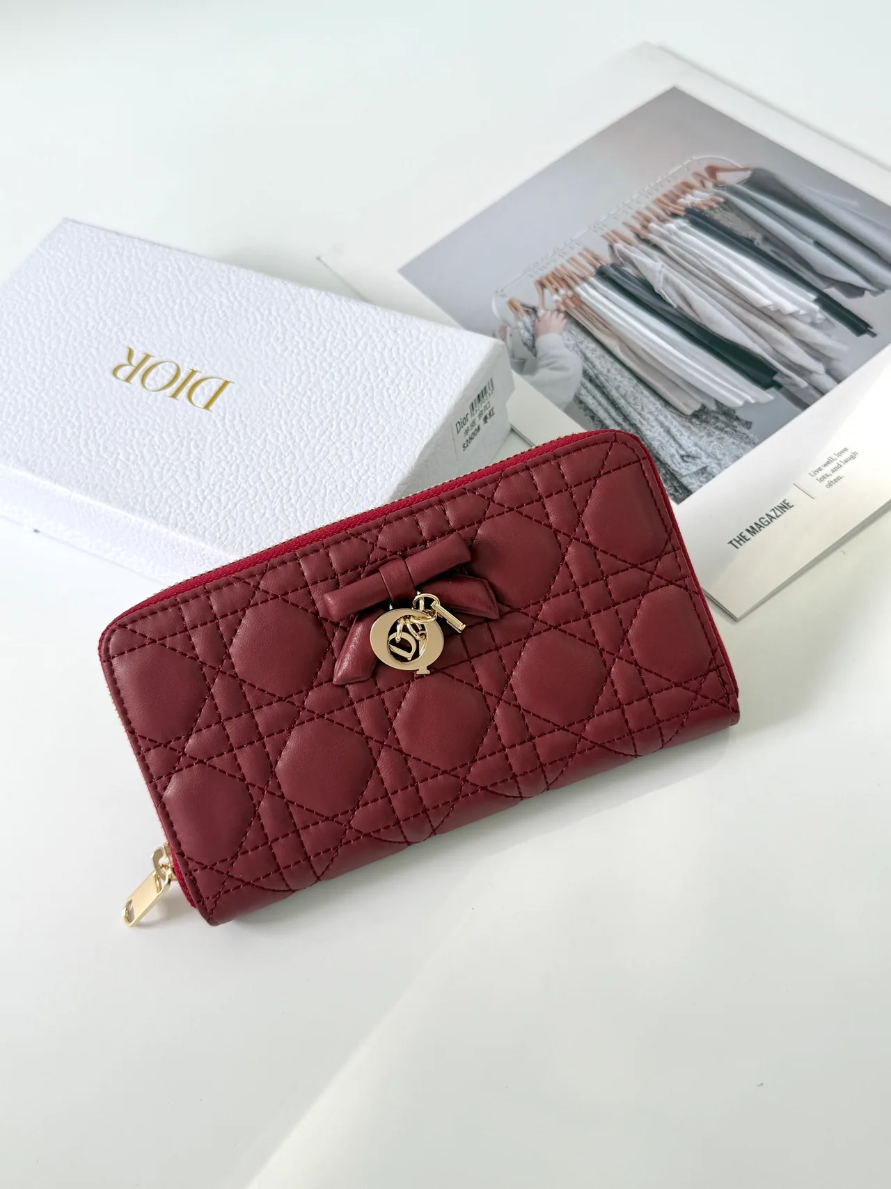 Dior Lambskin Quilted Wallet in Burgundy · view 1