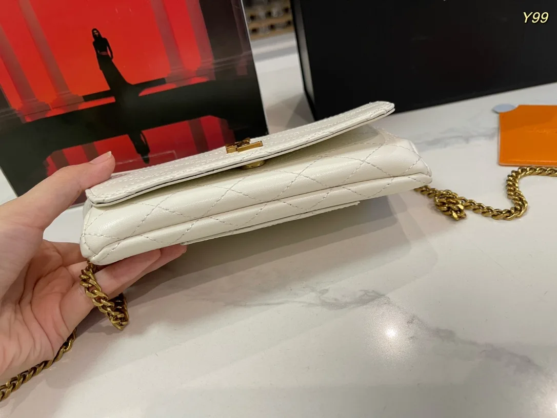 Saint Laurent Sheepskin Chain Wallet in White · view 7