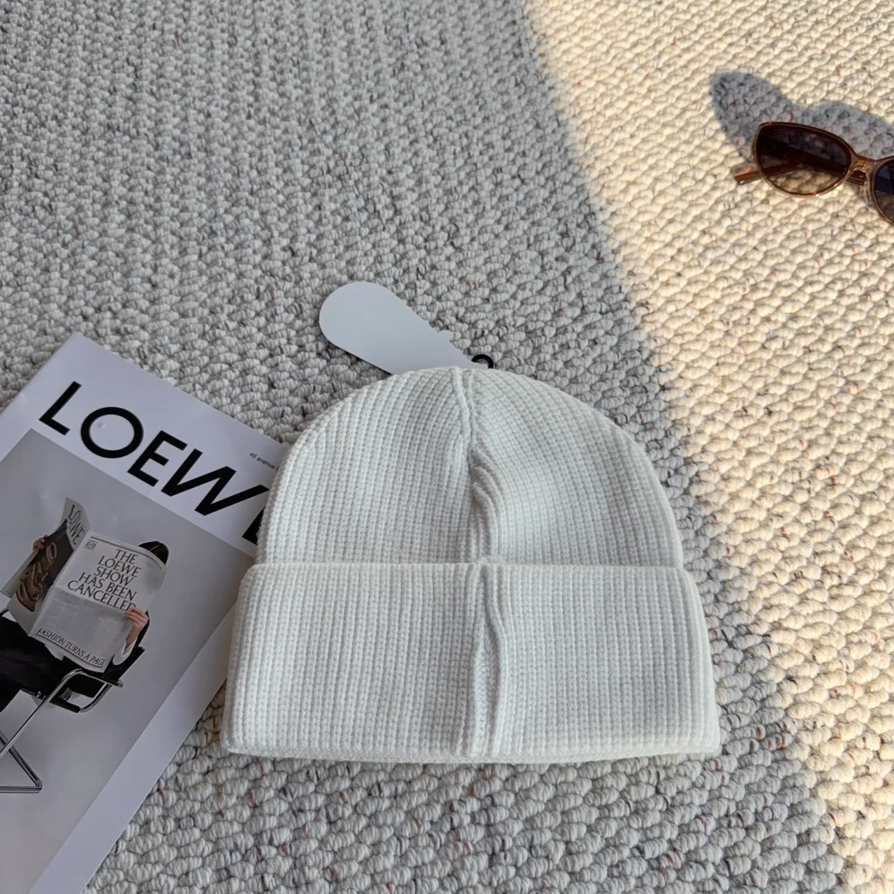Loewe Ribbed Embroidered Beanie in White · view 3