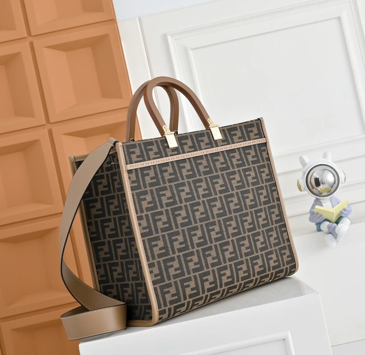 Fendi FF Monogram Logo-Letter Top-Handle Tote in Brown · view 2