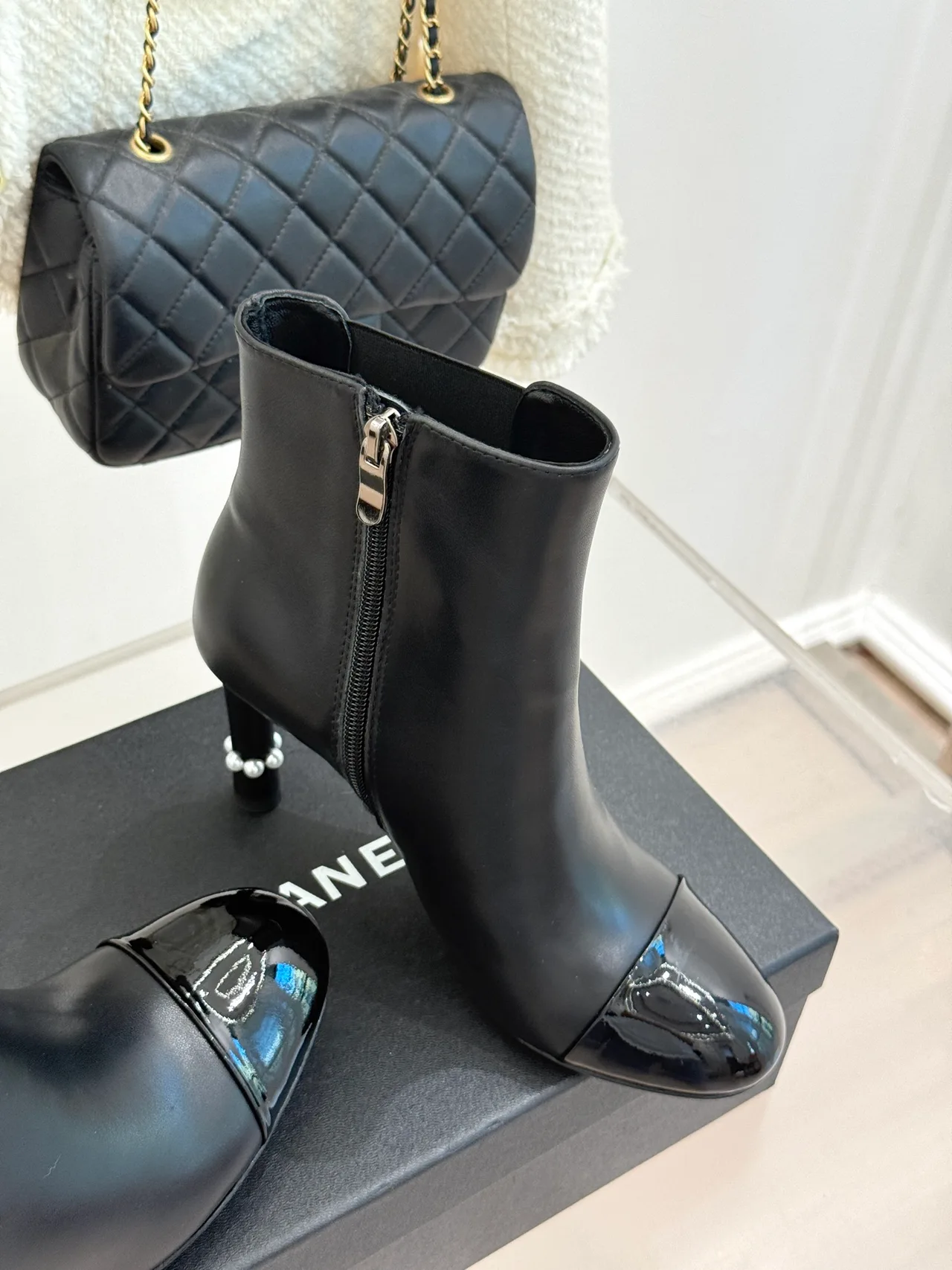 Chanel Lambskin Glossy Ankle Boots in Black · view 3
