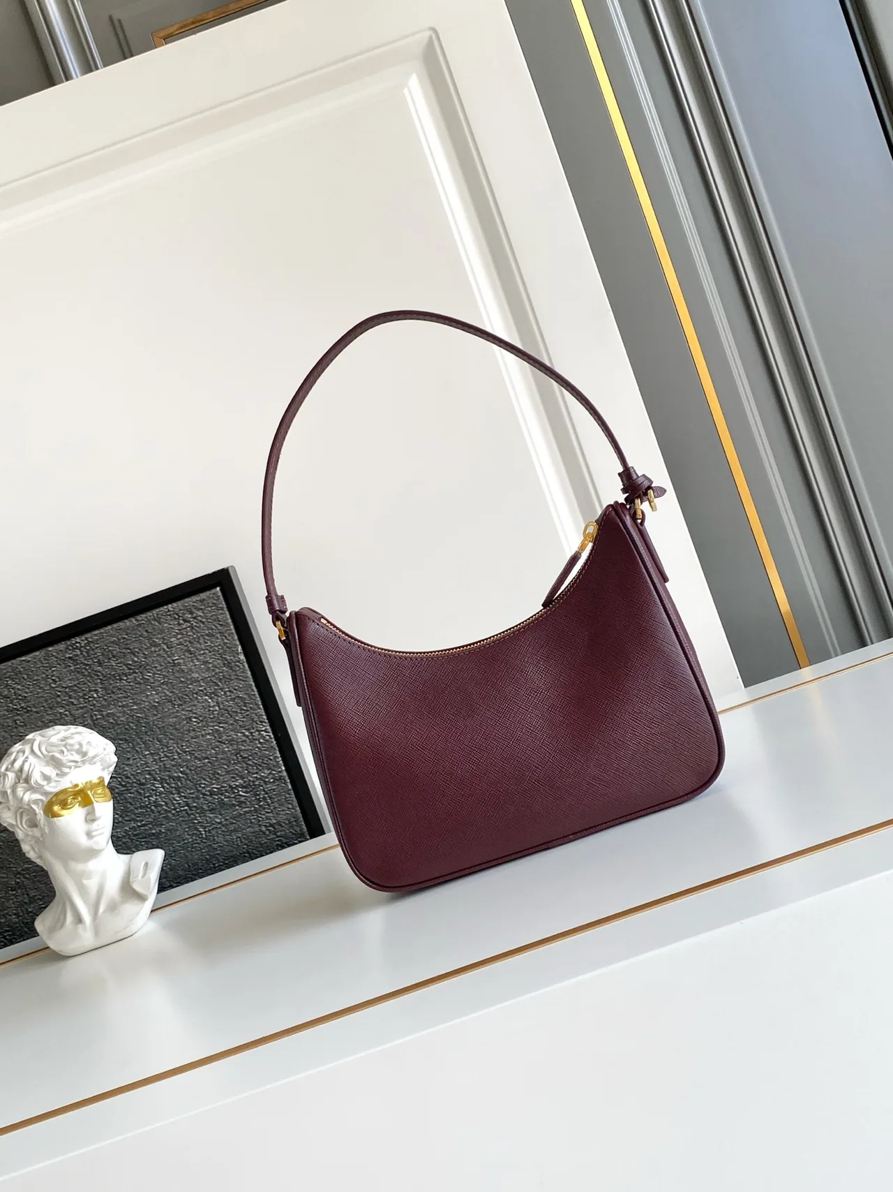 Prada Smooth Hobo Bag in Burgundy · view 2