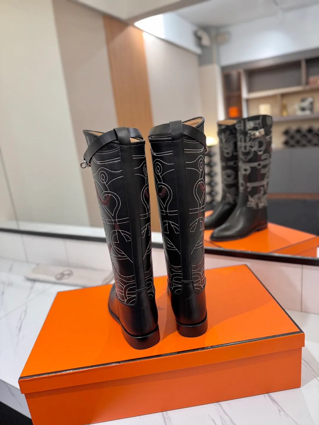 Hermes Cowhide Riding Boots in Black · view 7