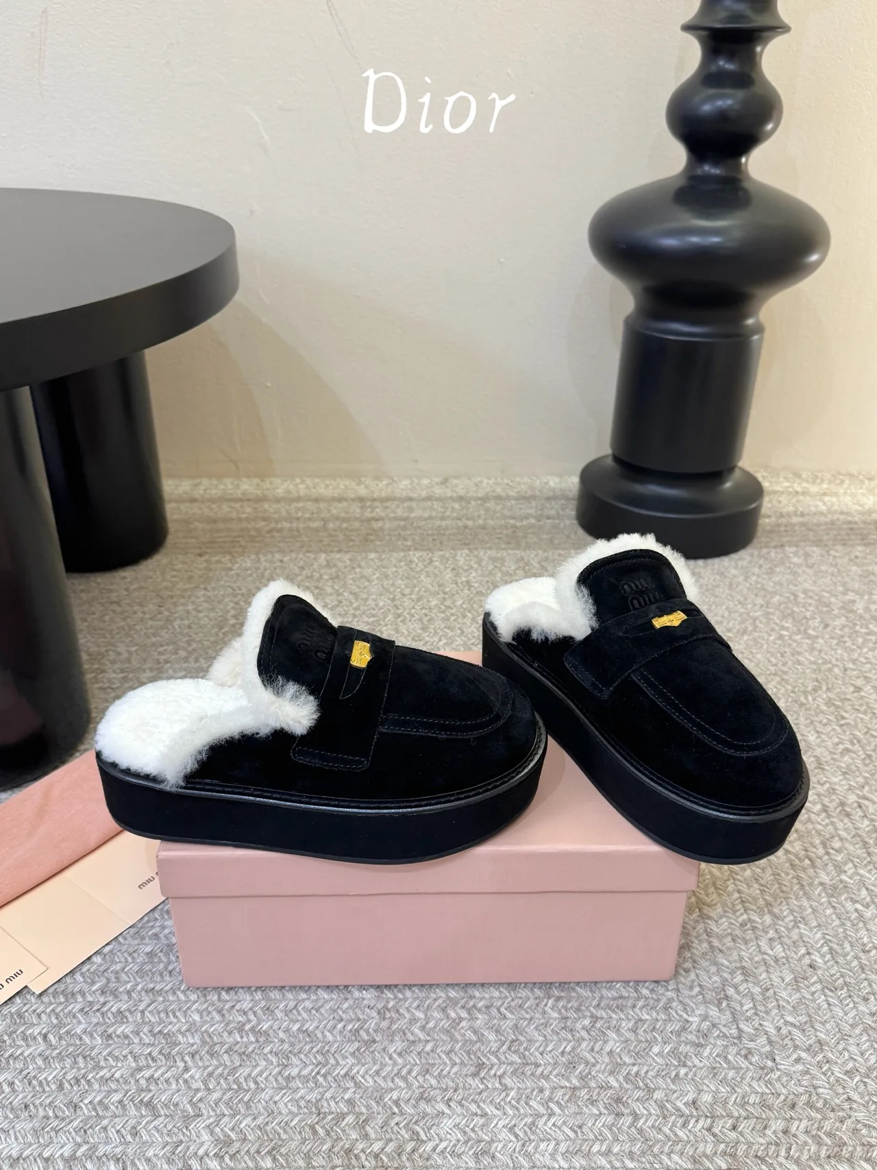 Miu Miu Suede Glossy Lined Loafer Mules in Black · view 5