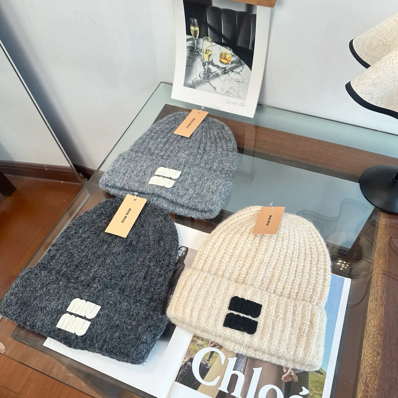 Miu Miu Beanie in Grey & Beige · view 2