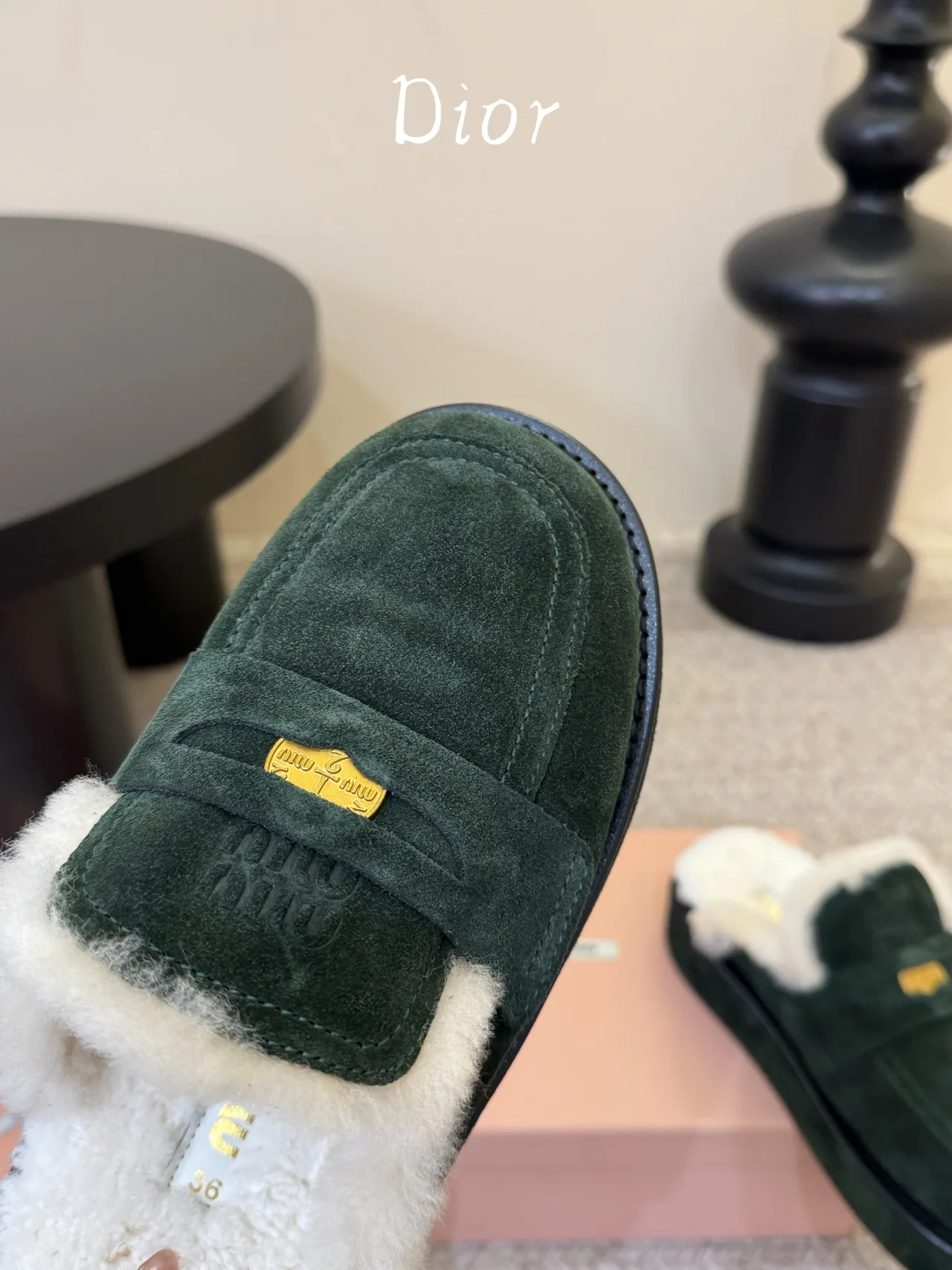 Dior Suede Suede-Look Lined Mules in Green · view 6