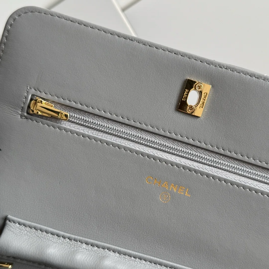 Chanel Calfskin Quilted Clutch in Grey · view 8