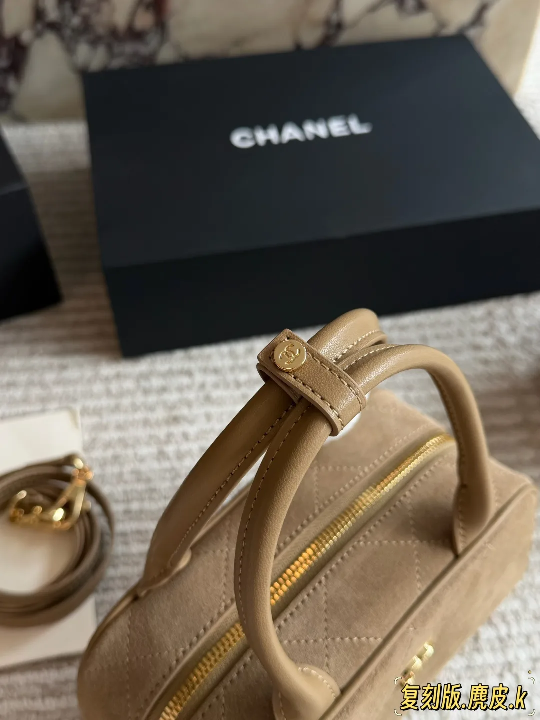 Chanel Quilted Handbag in Tan · view 7