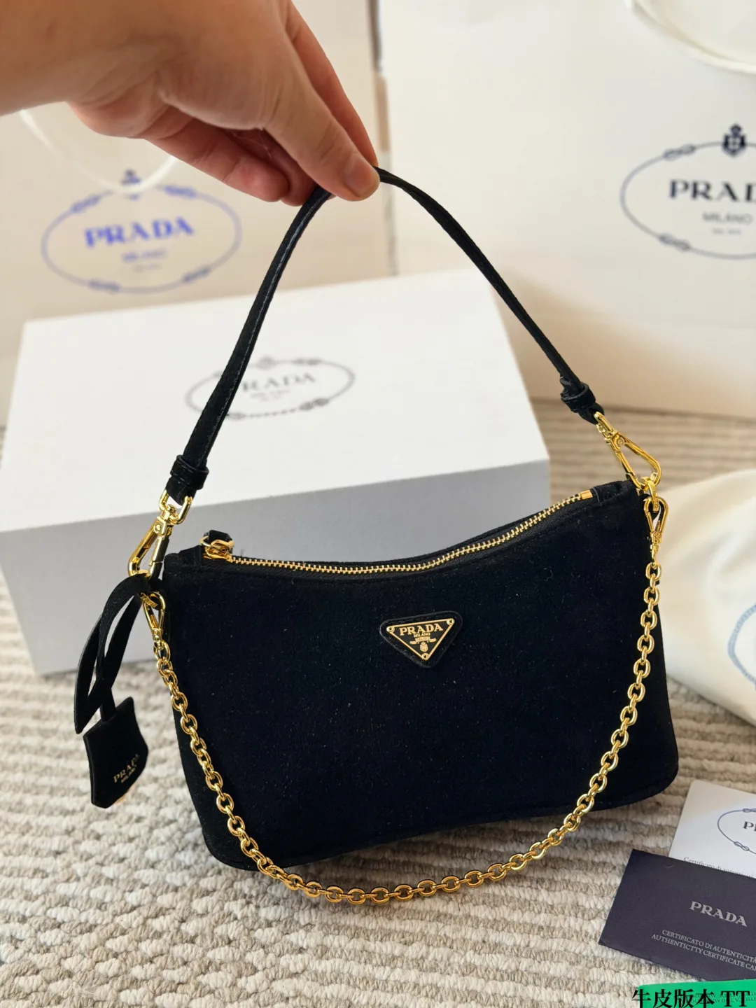 Prada Demi-Lune Bag in Black & Tan & Brown & White · view 1
