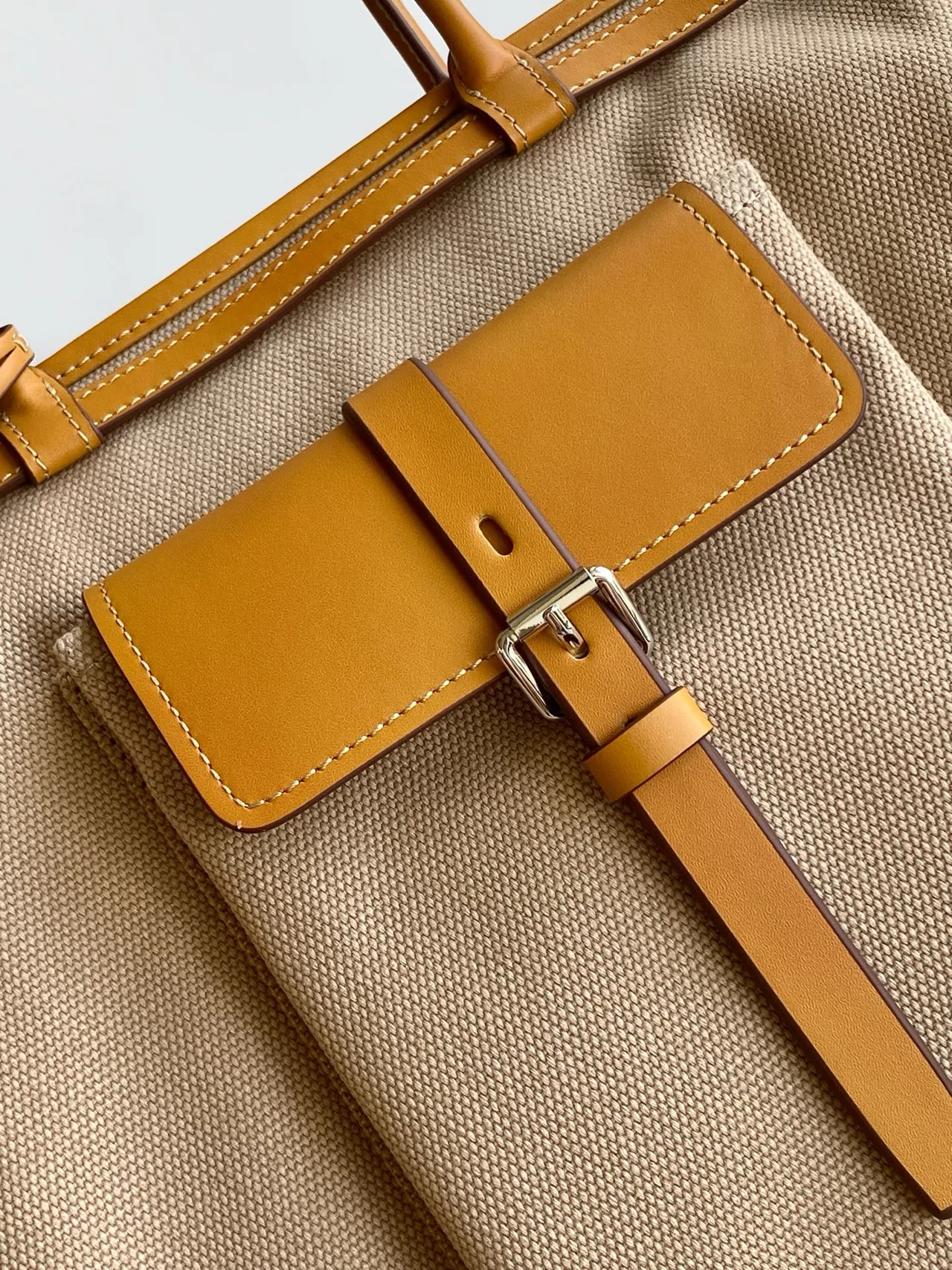 Prada Leather Belted Tote in Beige · view 5