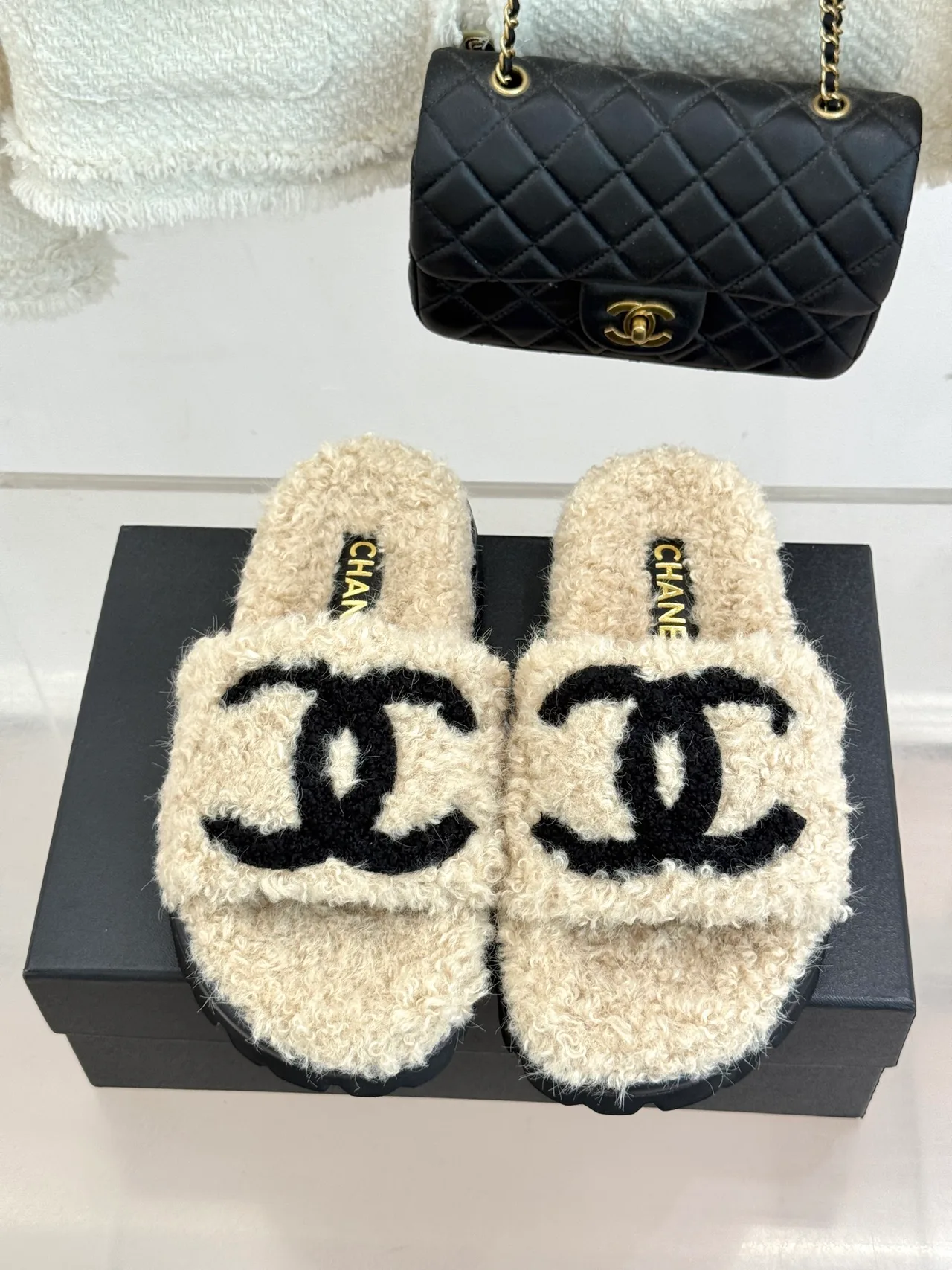 Chanel Denim Slippers in Cream · view 4