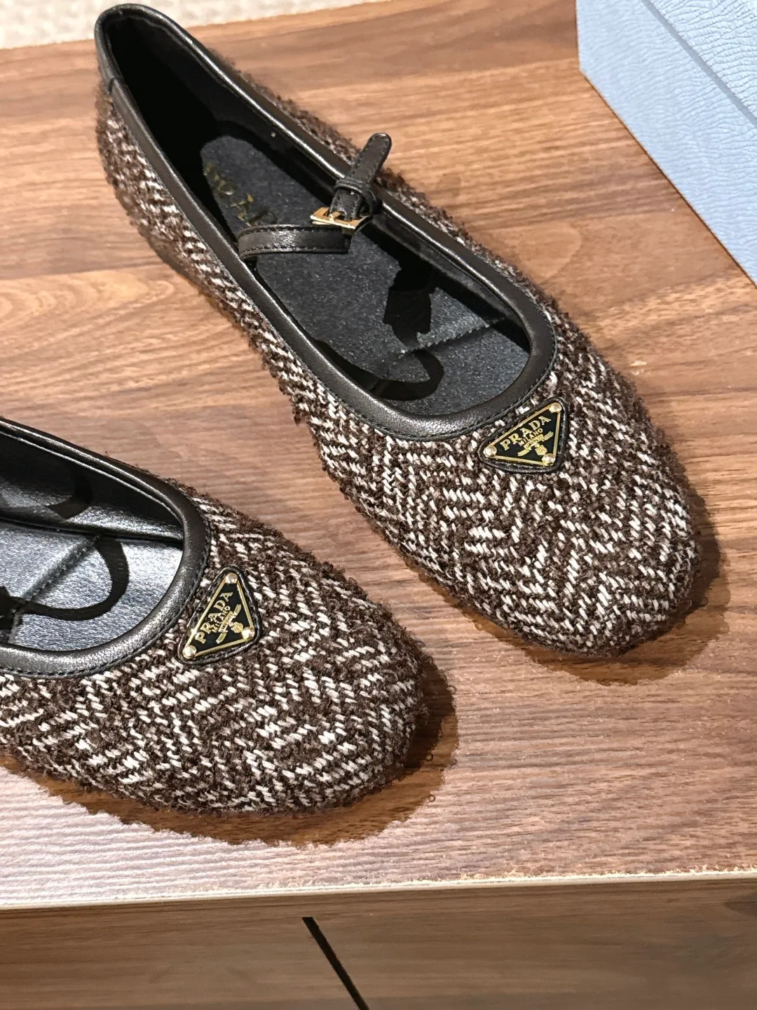 Prada Woven Buckle Flats in Brown · view 4
