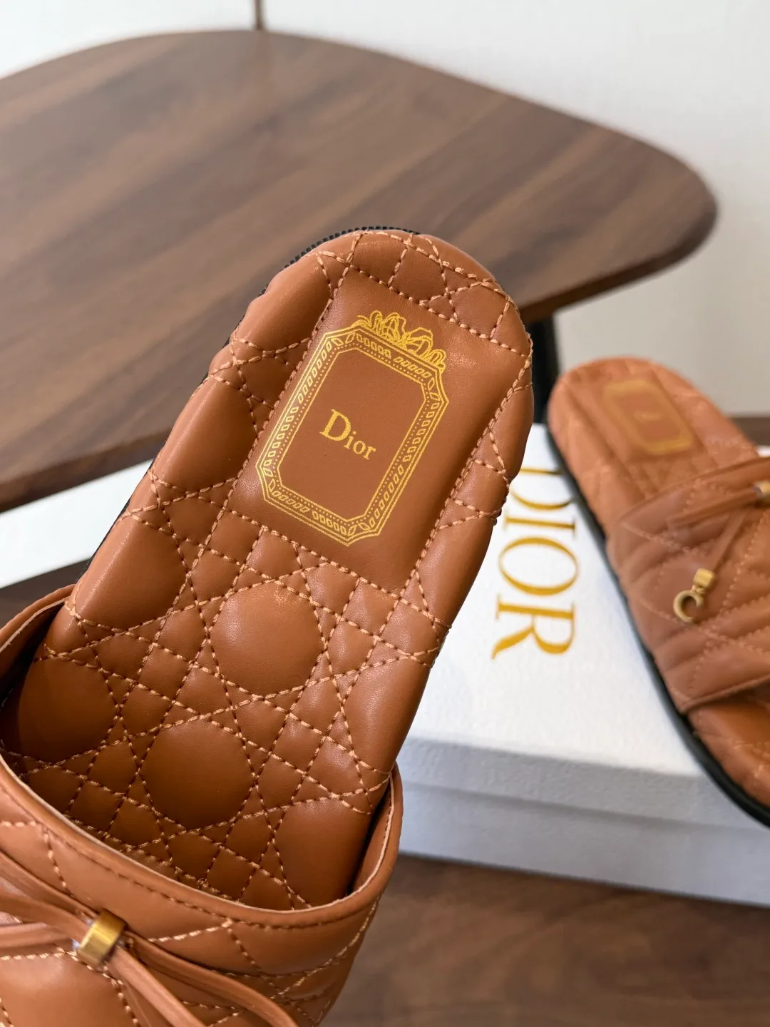 Dior Denim Quilted Slippers in Brown · view 7