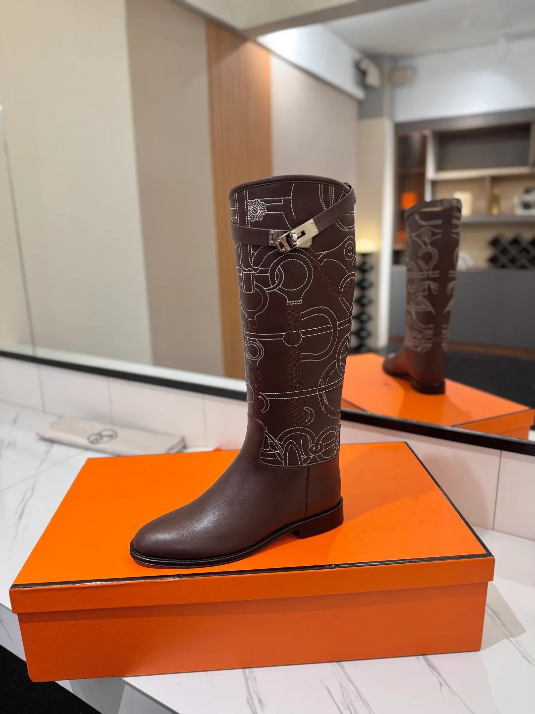 Hermes Cowhide Riding Boots in Brown · view 4