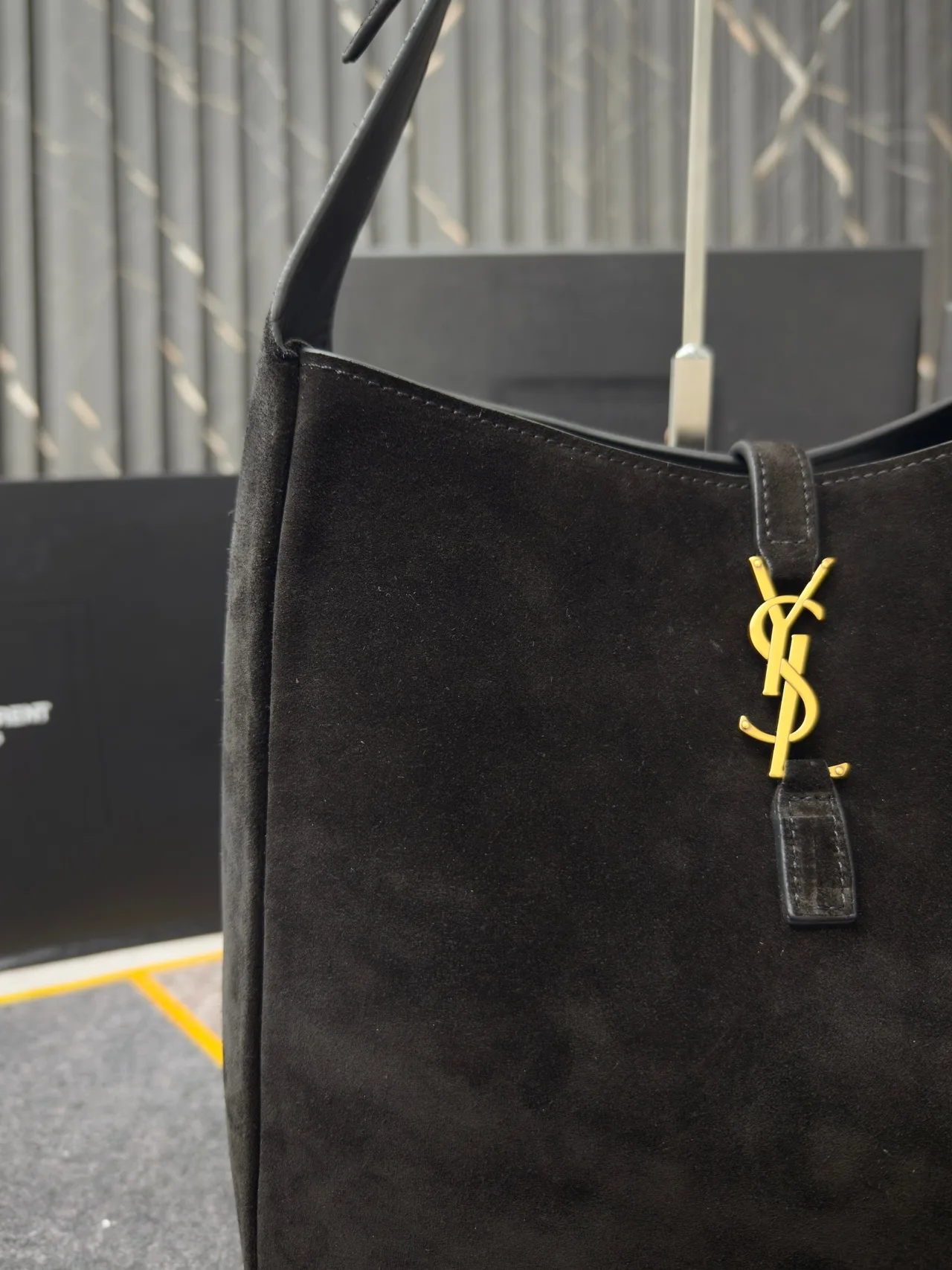 Saint Laurent Glossy Suede-Look Hobo Bag in Black · view 5
