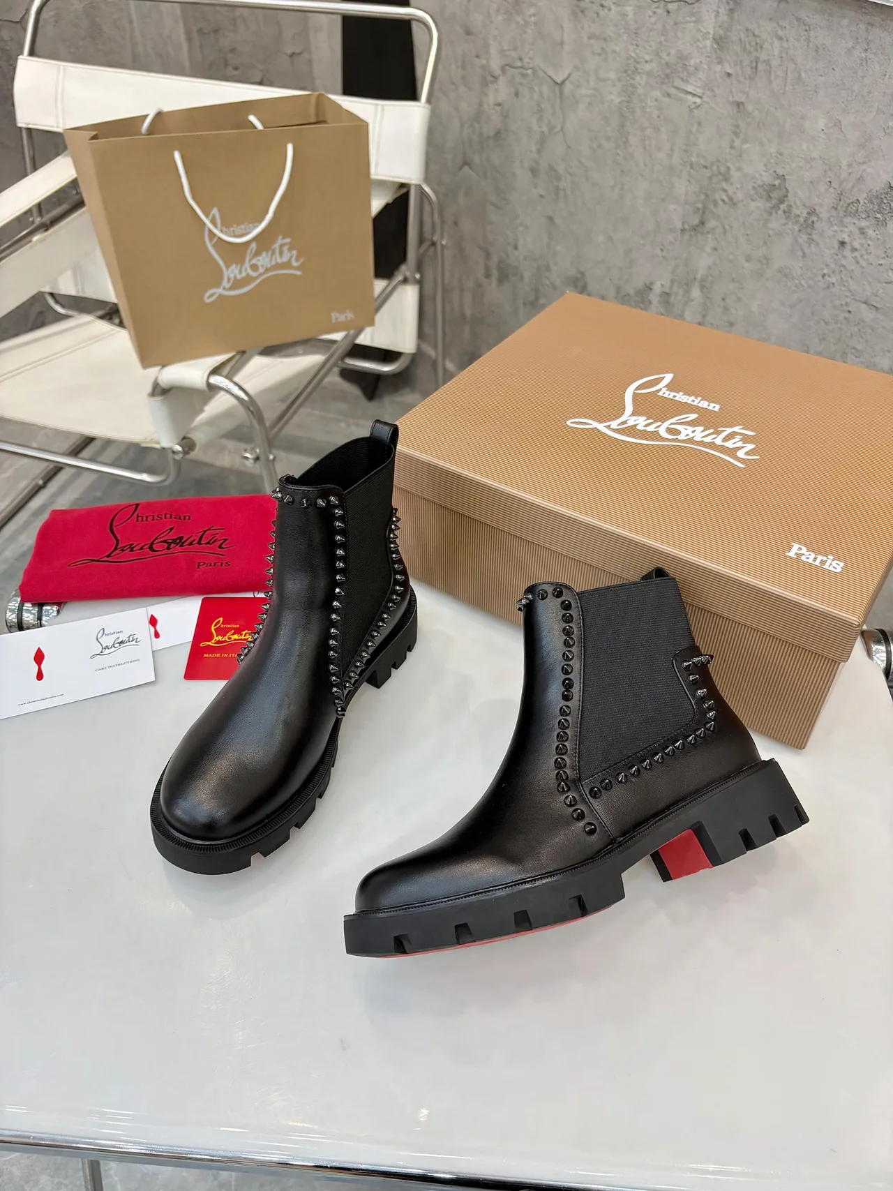 Christian Louboutin Buckle Chelsea Boots in Black & Brown · view 7