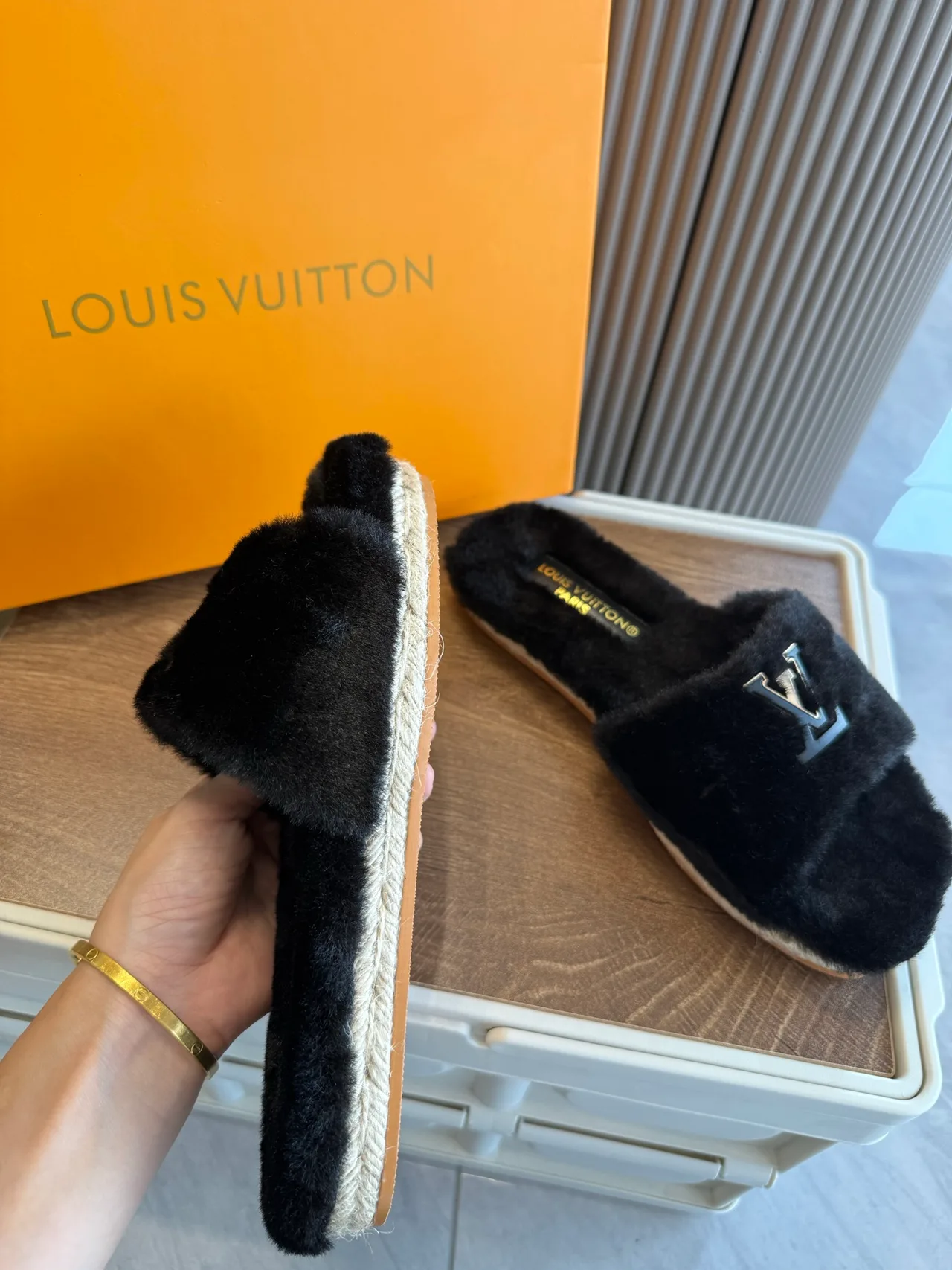 Louis Vuitton Mules in Black / White / Purple · view 5