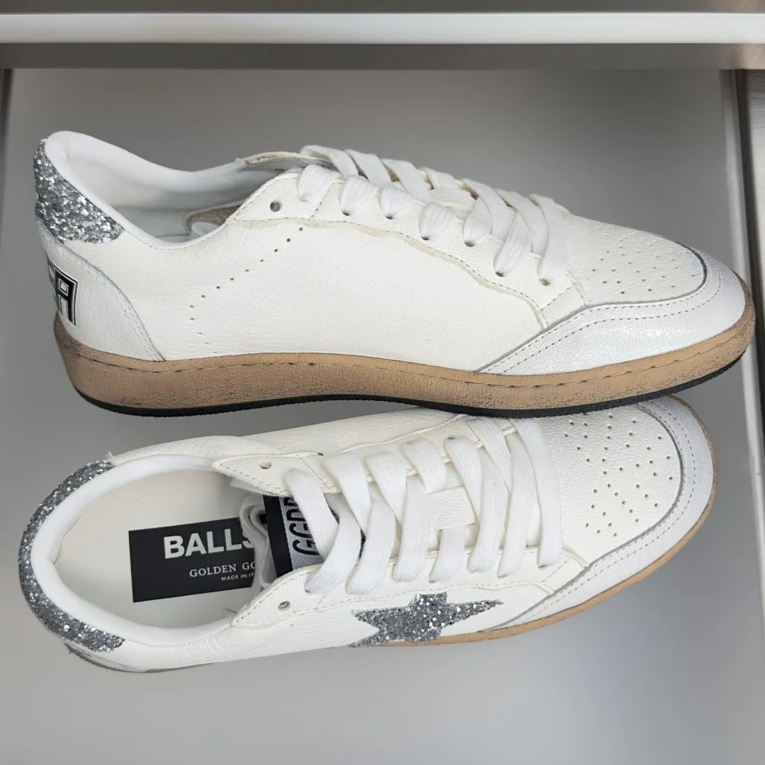 Golden Goose Cowhide Ball Star Sneakers in White · view 5