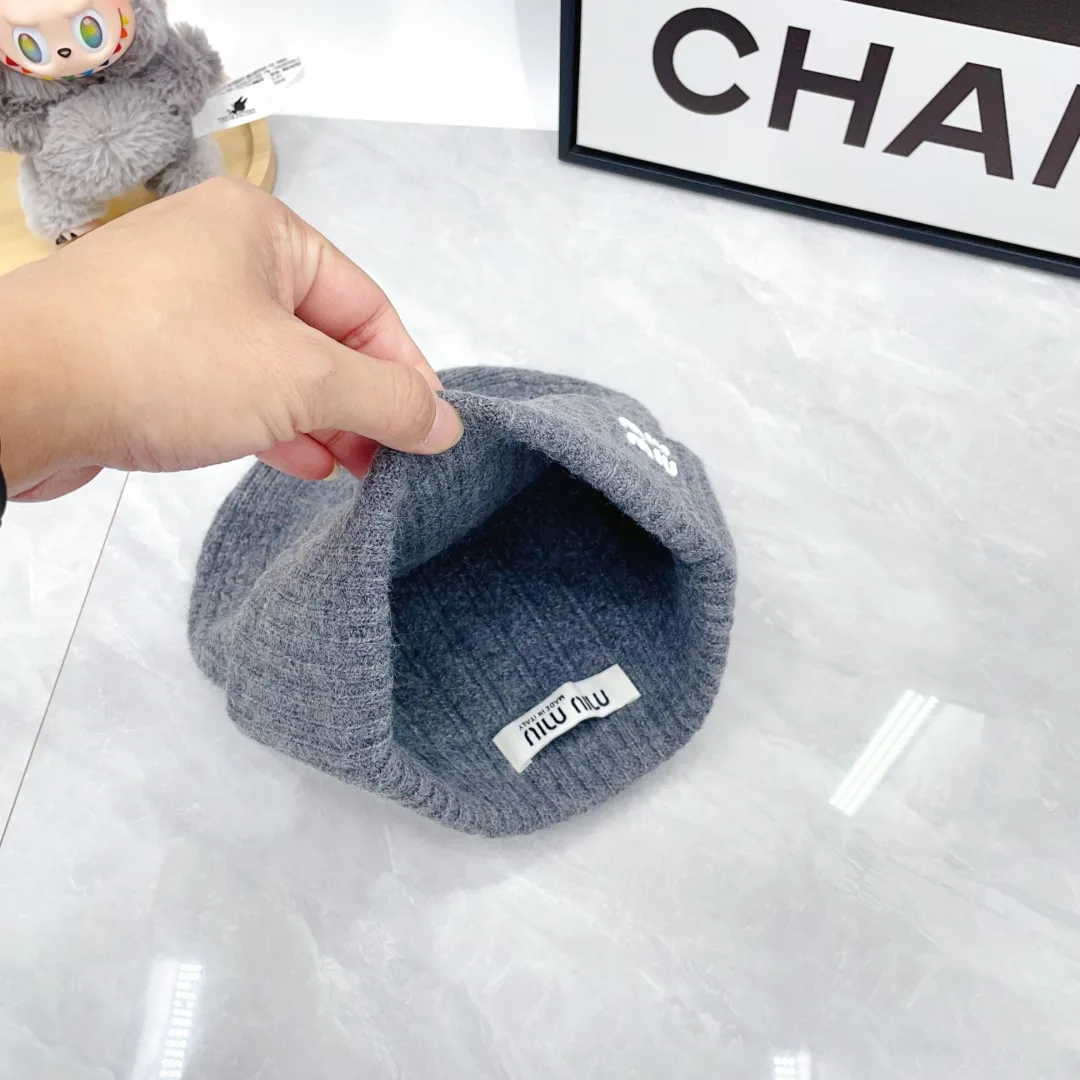 Miu Miu Wool Ribbed Hat Scarf and Gloves Set in Grey · view 6