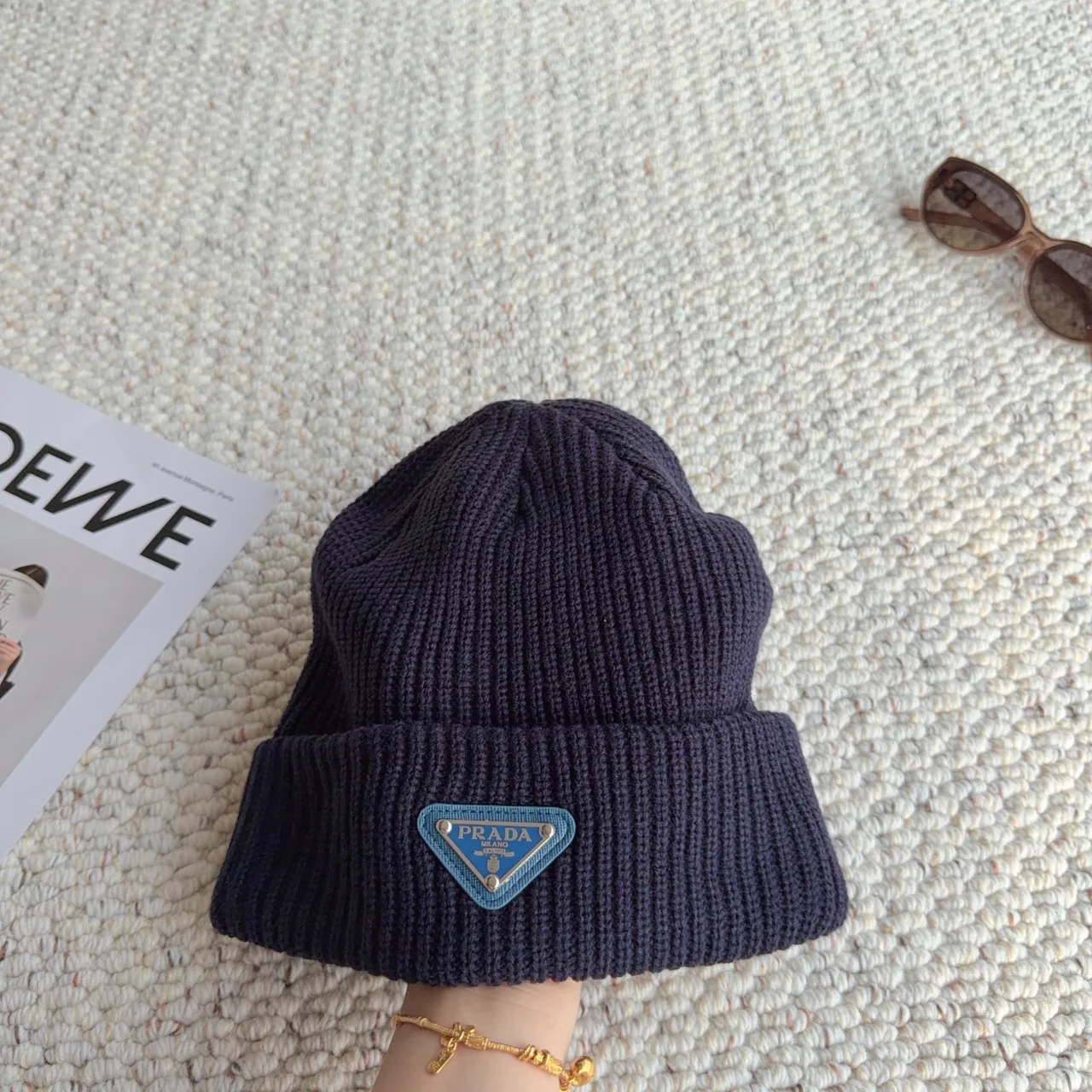 Prada Ribbed Beanie in Blue · view 1