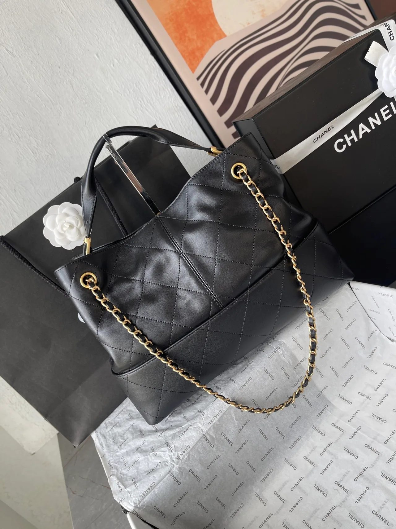 Chanel Leather Quilted Tote in Black · view 4