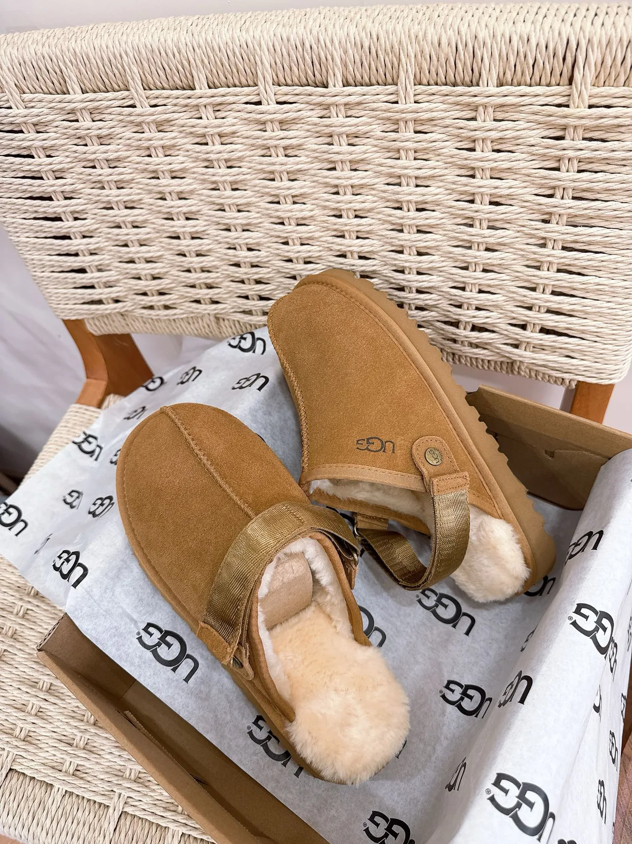 UGG Suede-Look Clogs in Tan · view 6