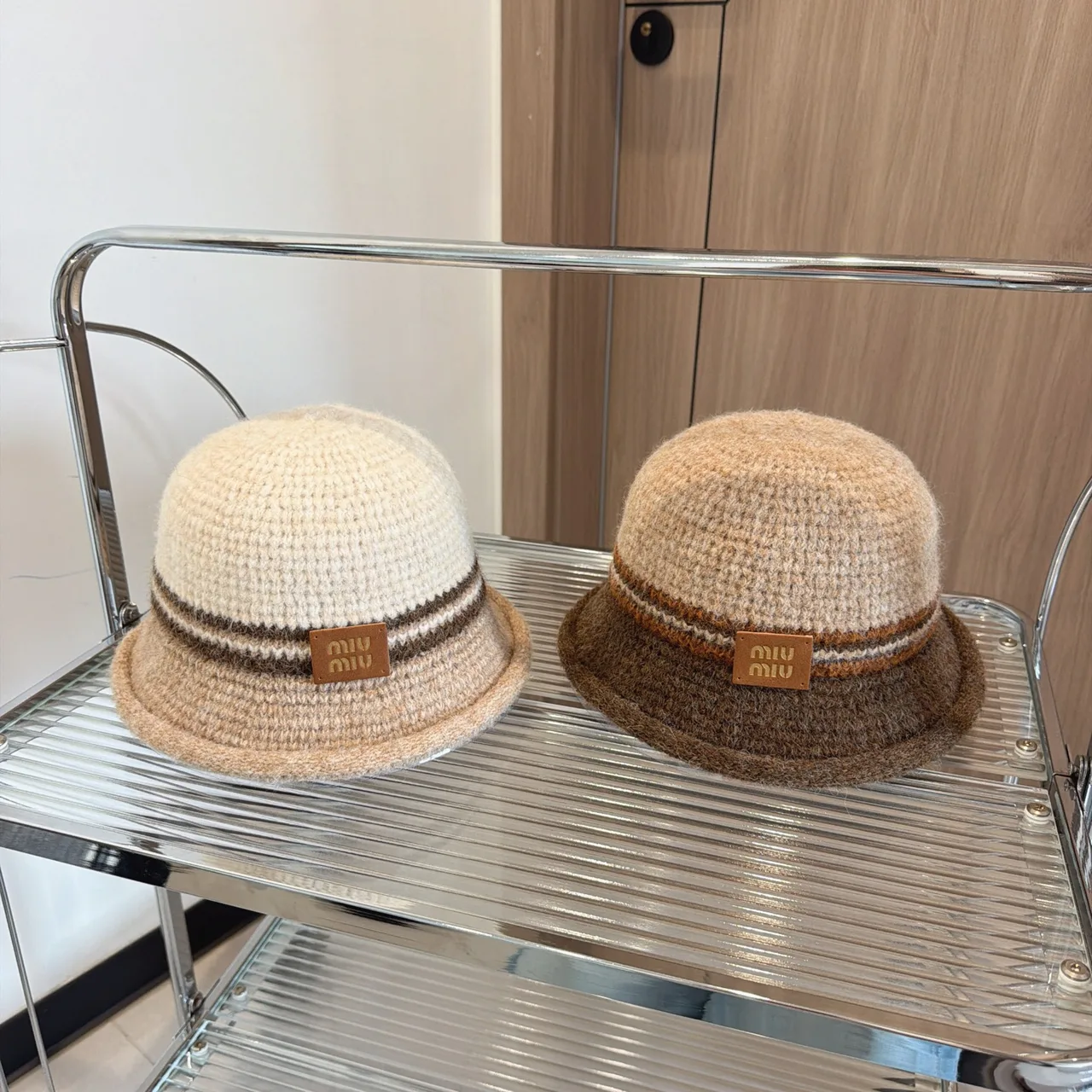 Miu Miu Knit bucket hat in Cream & Brown & Grey · view 8