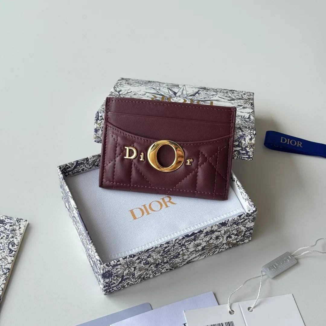 Dior Lambskin Quilted Letter Cardholder in Burgundy · view 2