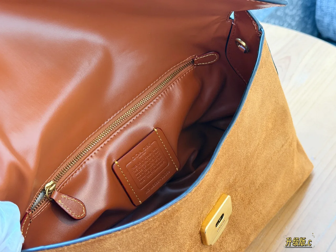 Coach Suede-Look Flap Top-Handle Bag in Tan · view 8