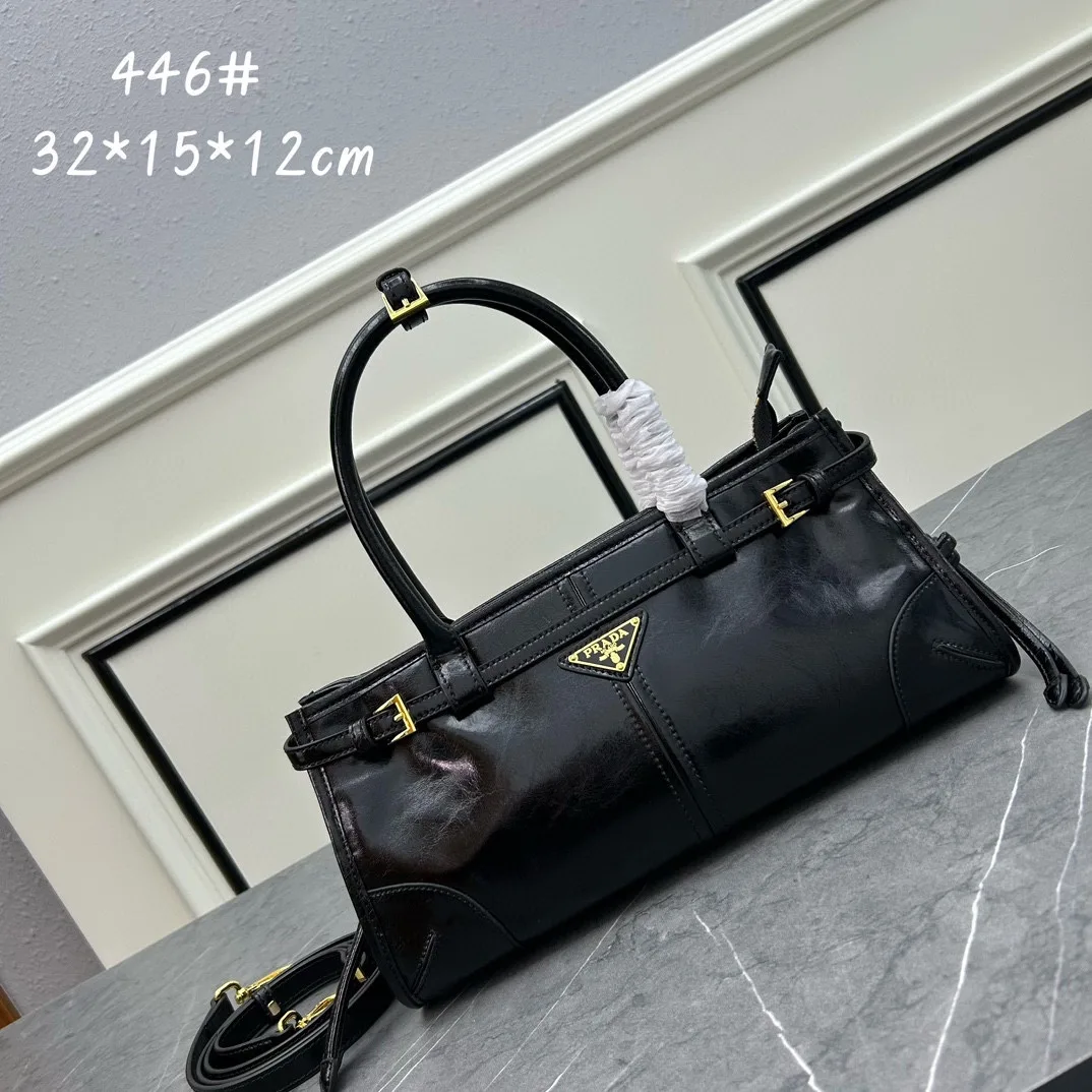 Prada Glossy Belted Top-Handle Bag in Black · view 2