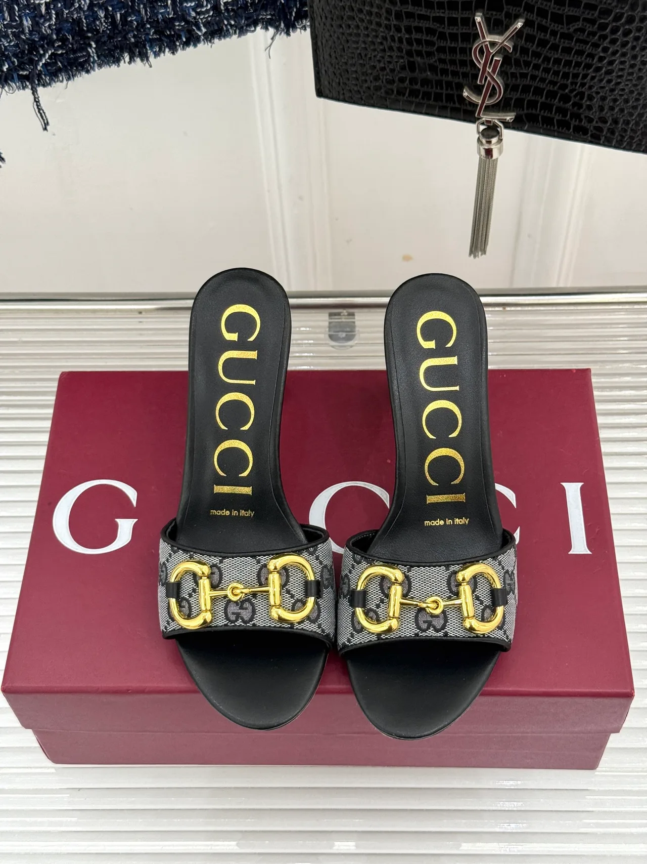 Gucci Canvas Denim Glossy Mules in Black · view 4