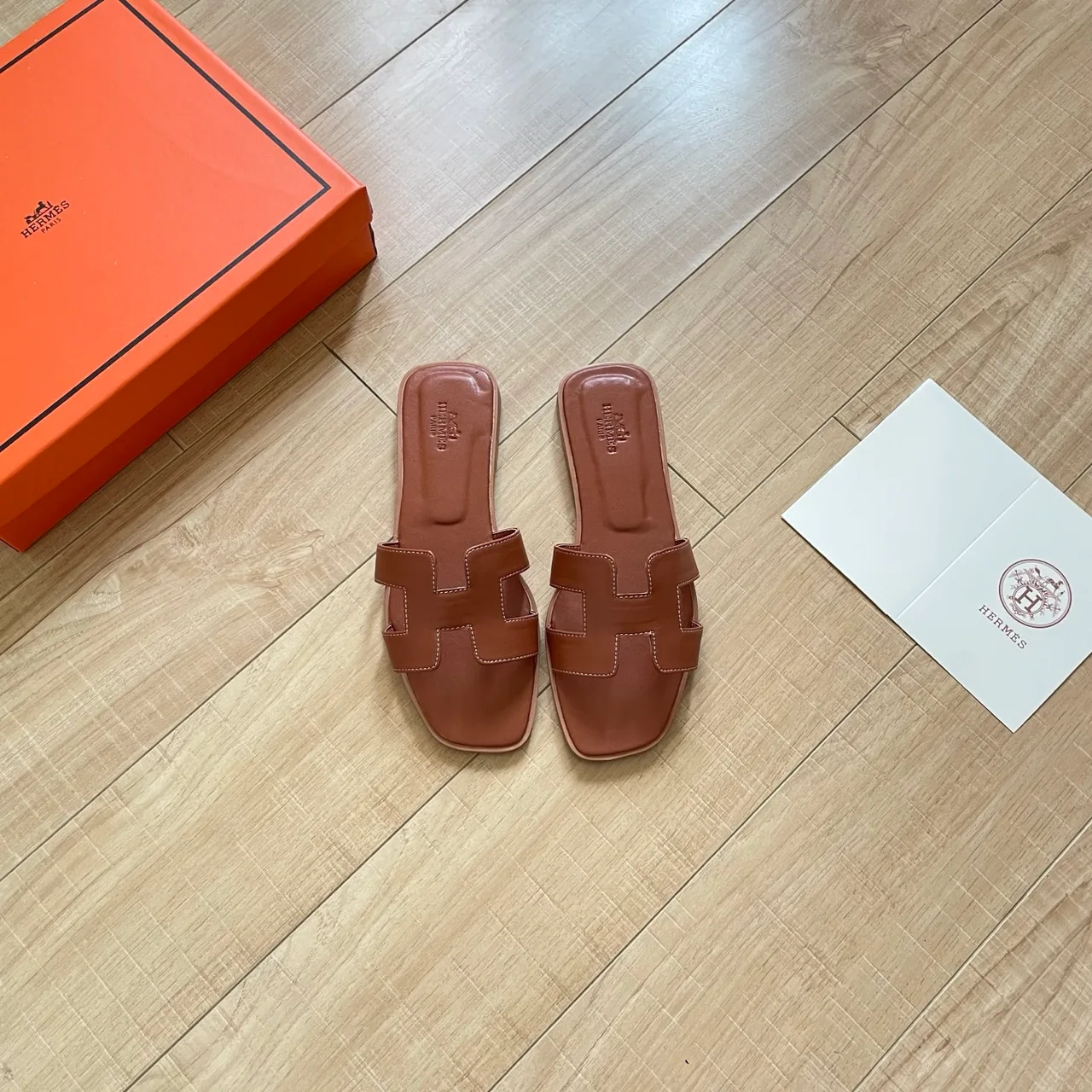 Hermes H-Strap Slides in Pink / White / Brown / Blue · view 4