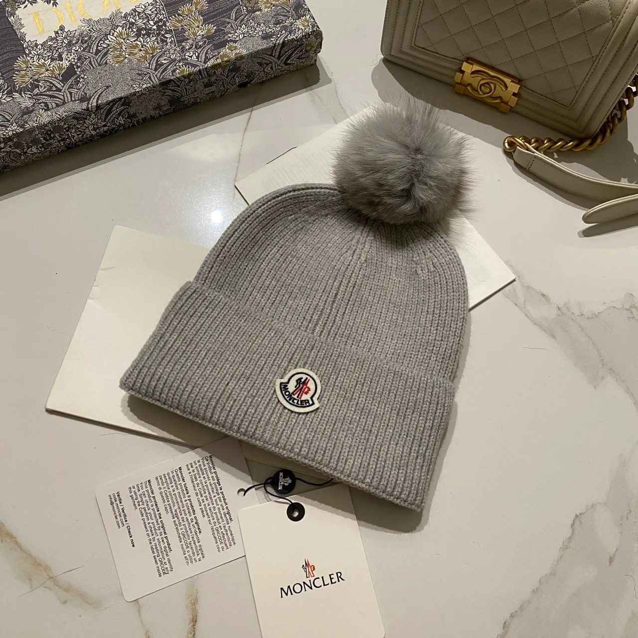 Moncler Pom Beanie in Red & Blue & Orange & Yellow & Pink & Burgundy & Brown & Grey & Black & White & Beige · view 4
