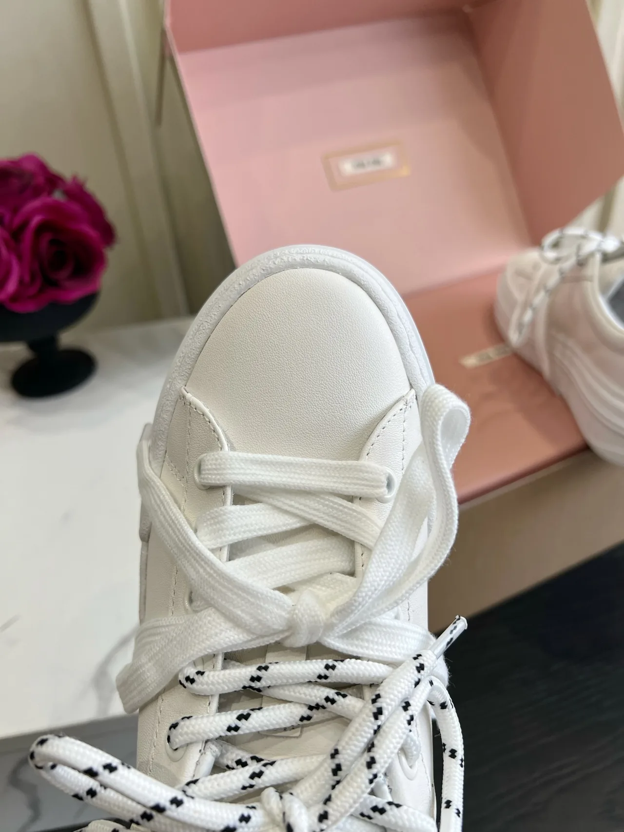 Miu Miu Cowhide Denim Smooth Sneakers in White · view 7