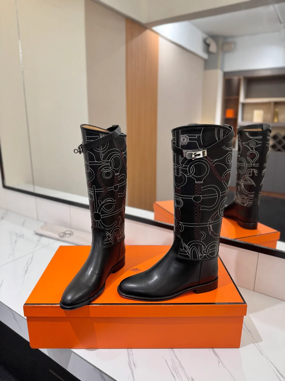 Hermes Cowhide Riding Boots in Black · view 6