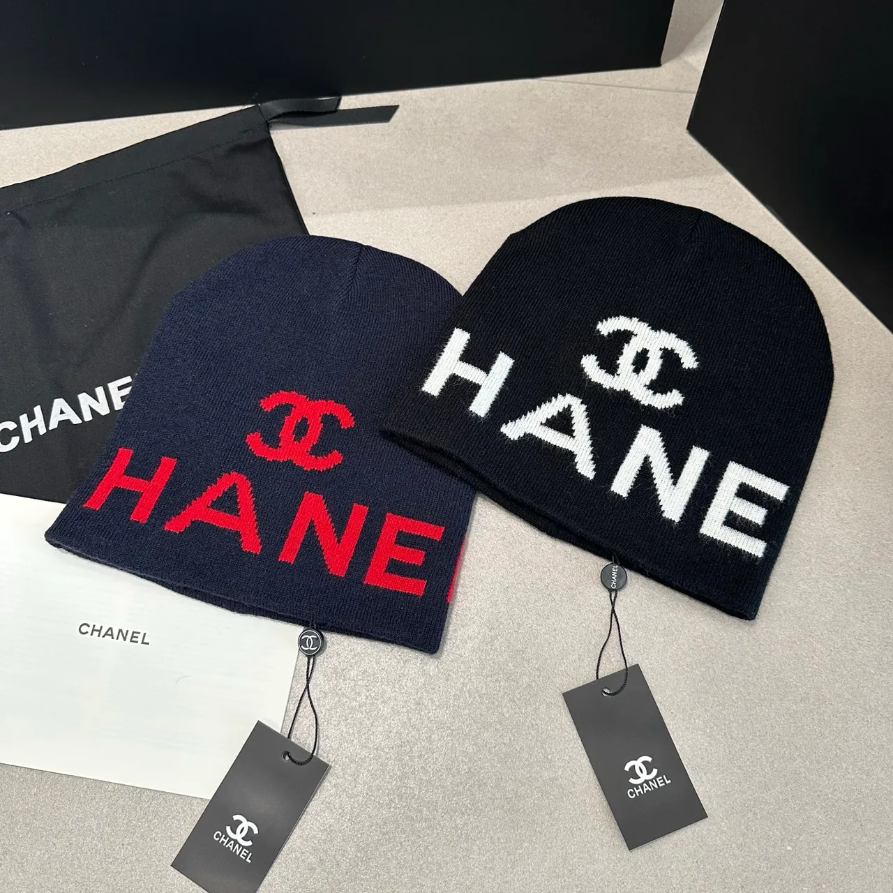 Chanel Logo knit beanie in Blue & Black · view 3