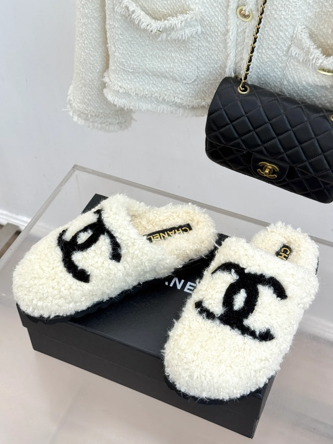 Chanel Denim Slippers in White · view 3