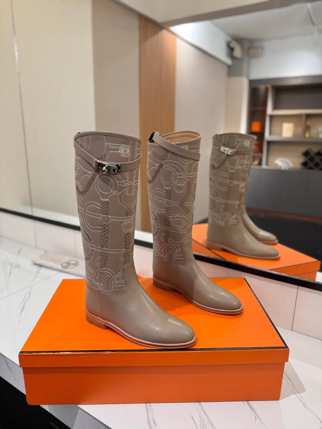 Hermes Cowhide Boots in Grey · view 1