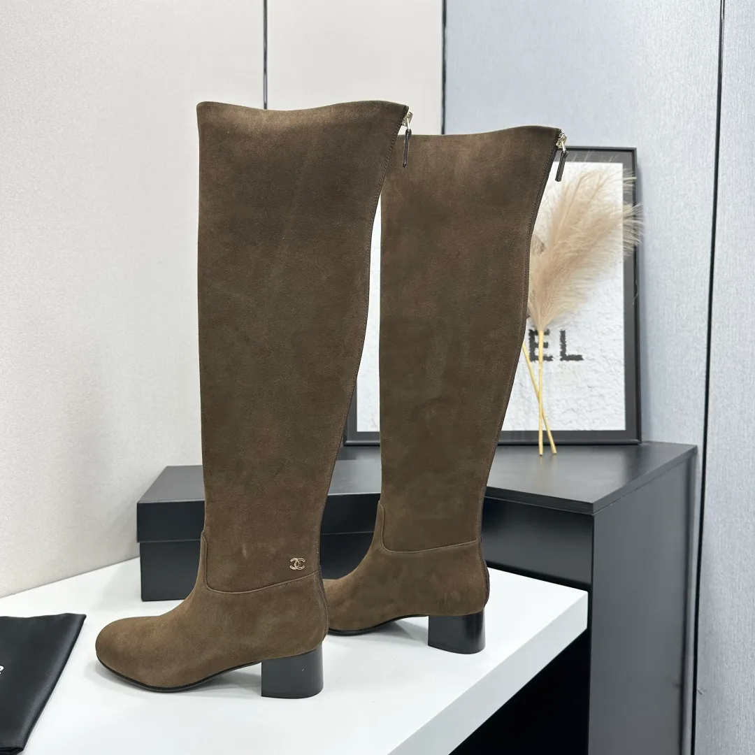 Chanel Cowhide Suede-Look Ankle Boots in Brown · view 6