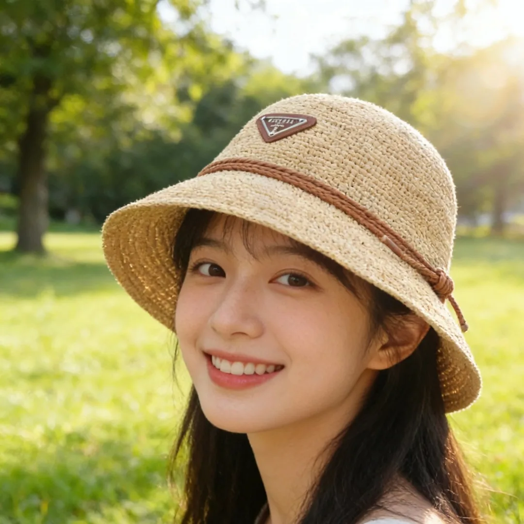 Prada Woven Bucket Hat in Beige · view 2