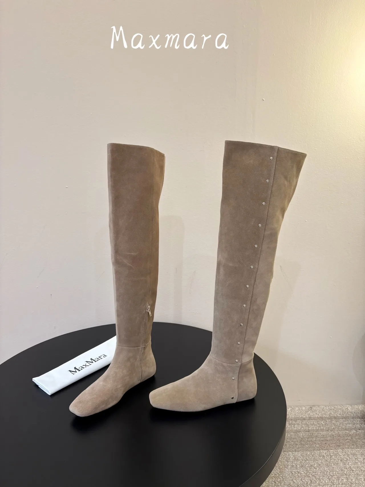 Max Mara Suede-Look Pointed-Toe Knee-High Boots in Brown · view 3