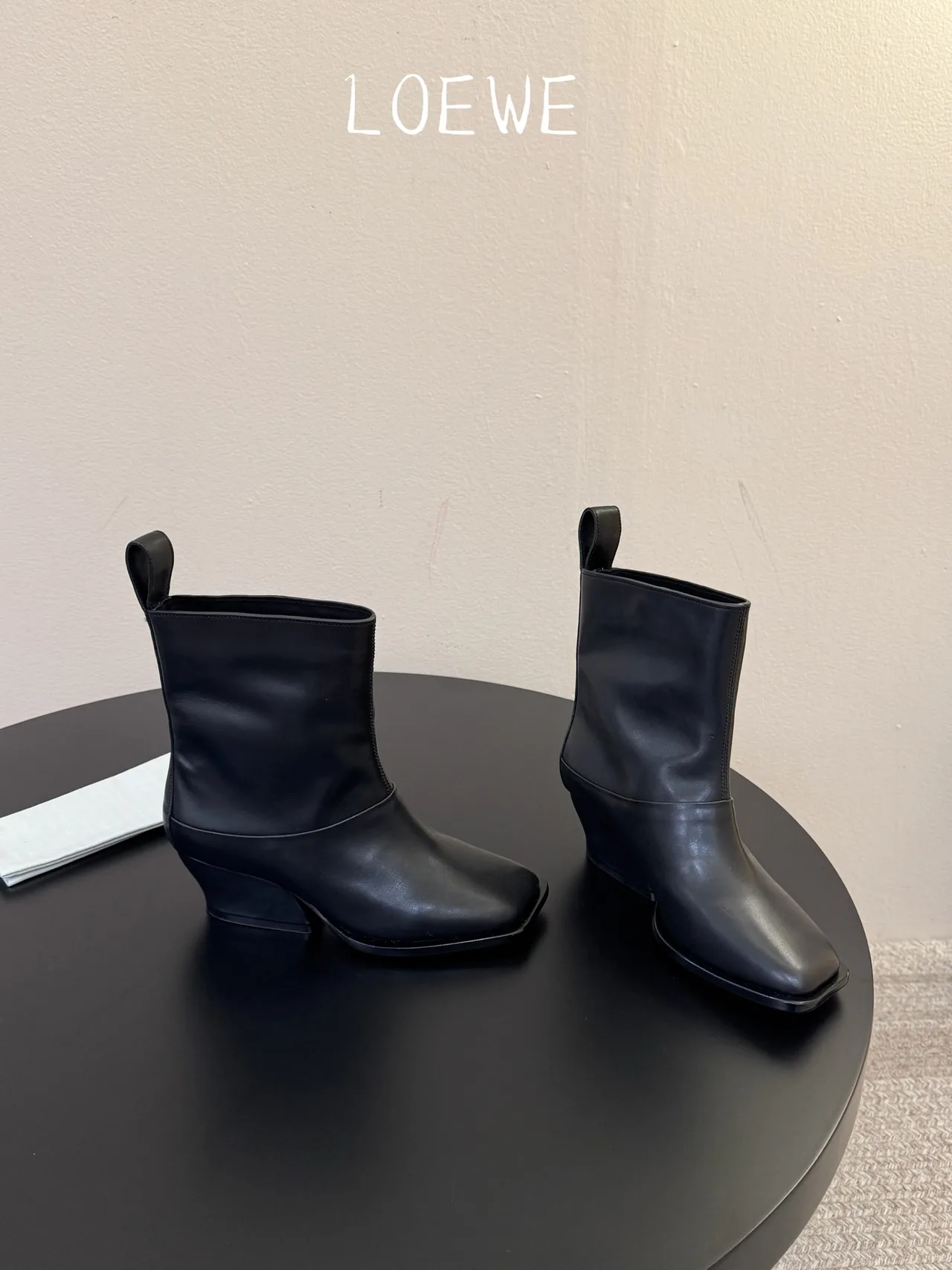 Loewe Cowhide Glossy Square-Toe Ankle Boots in Black · view 4