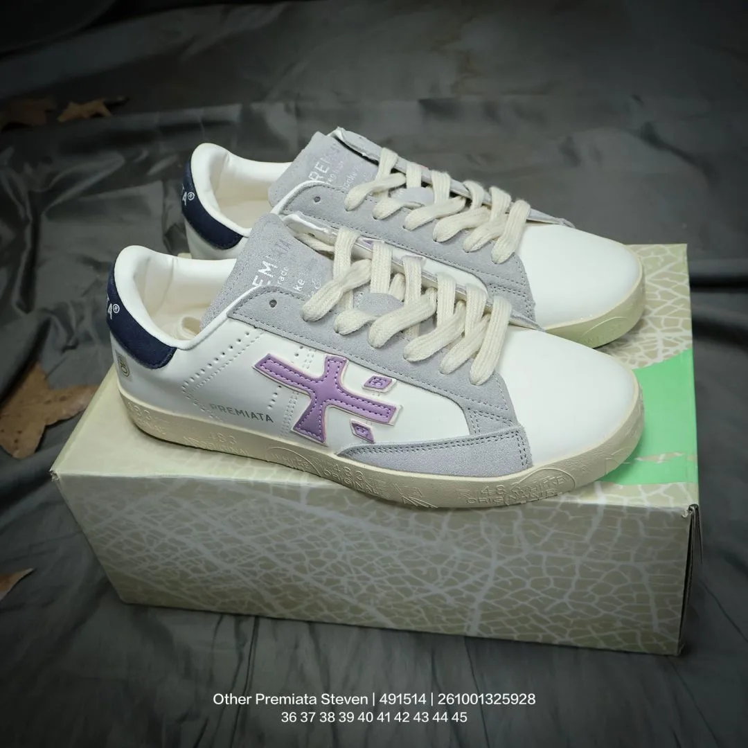 Premiata Steven Sneakers in White & Black & Grey & Brown · view 4