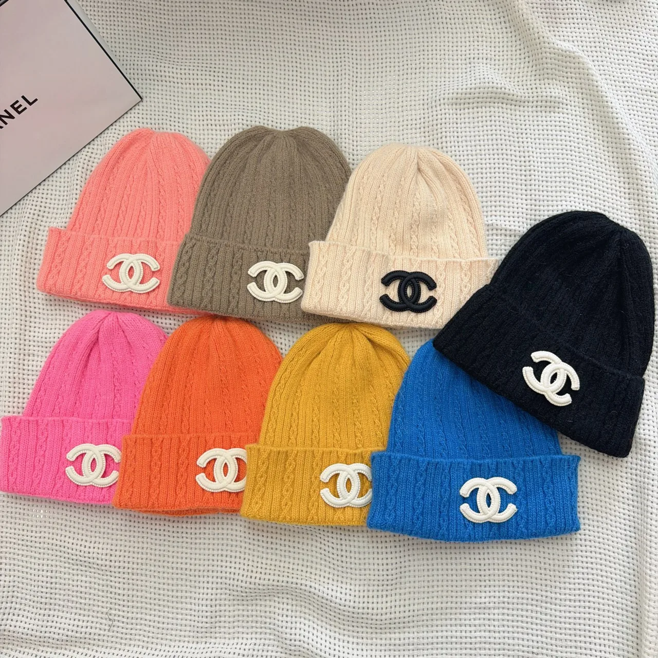 Chanel Beanie in Pink / Grey / White / Blue / Yellow / Orange · view 7
