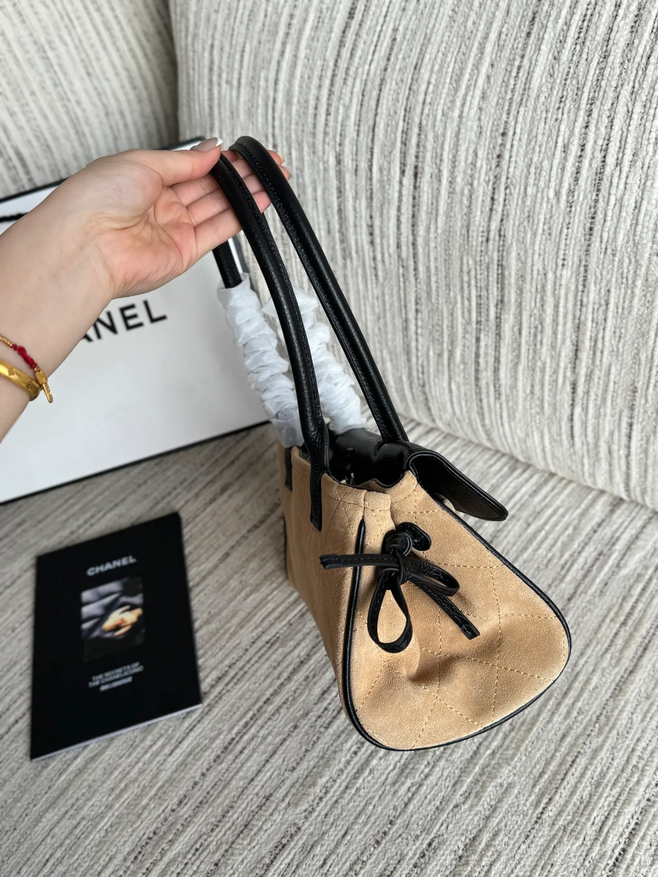 Chanel Quilted Baguette Top-Handle Bag in Beige · view 2