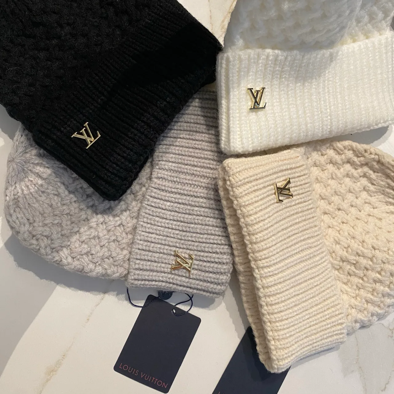 Louis Vuitton Beanie in Black & White & Beige & Grey · view 8