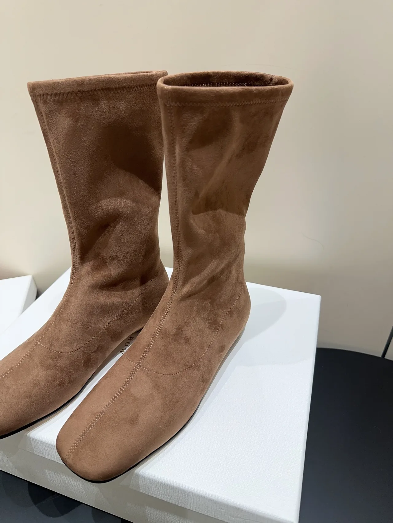 The Row Cowhide Sheepskin Suede-Look Round-Toe Ankle Boots in Brown · view 4